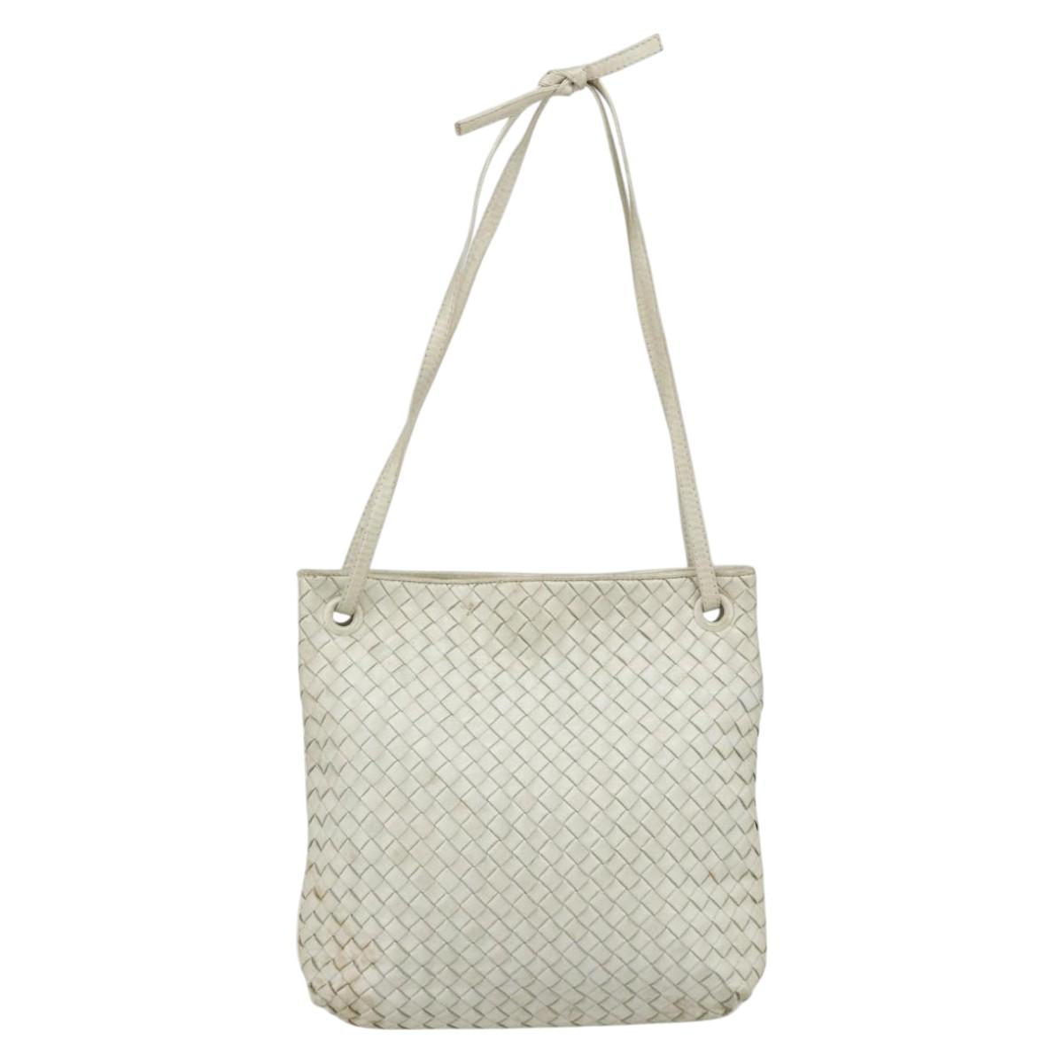 BOTTEGA VENETA INTRECCIATO Shoulder Bag Leather White Gold Auth bs34622