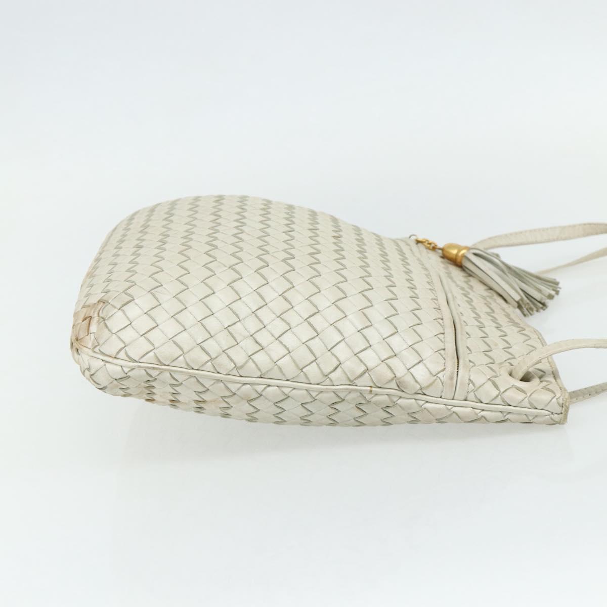 BOTTEGA VENETA INTRECCIATO Shoulder Bag Leather White Gold Auth bs34622