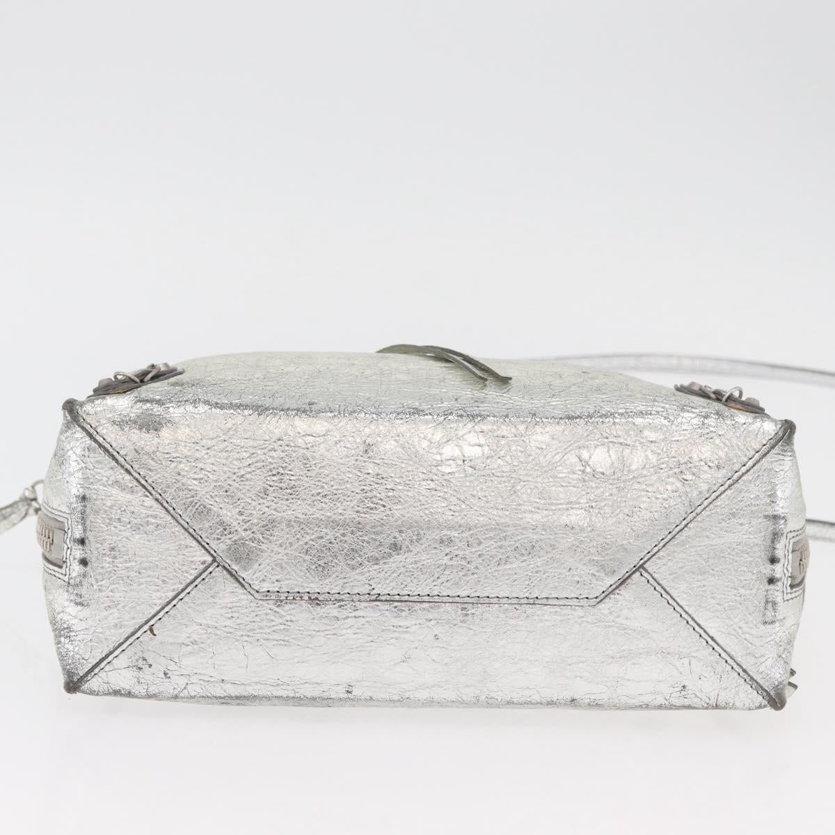 BALENCIAGA Paper Zip Around Hand Bag Leather 2way Silver 370926 Auth bs34624A