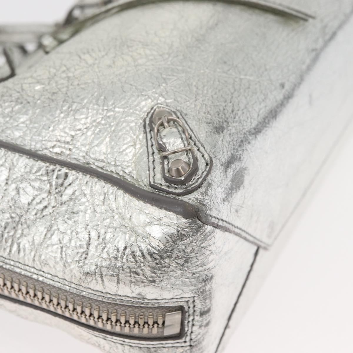BALENCIAGA Paper Zip Around Hand Bag Leather 2way Silver 370926 Auth bs34624A