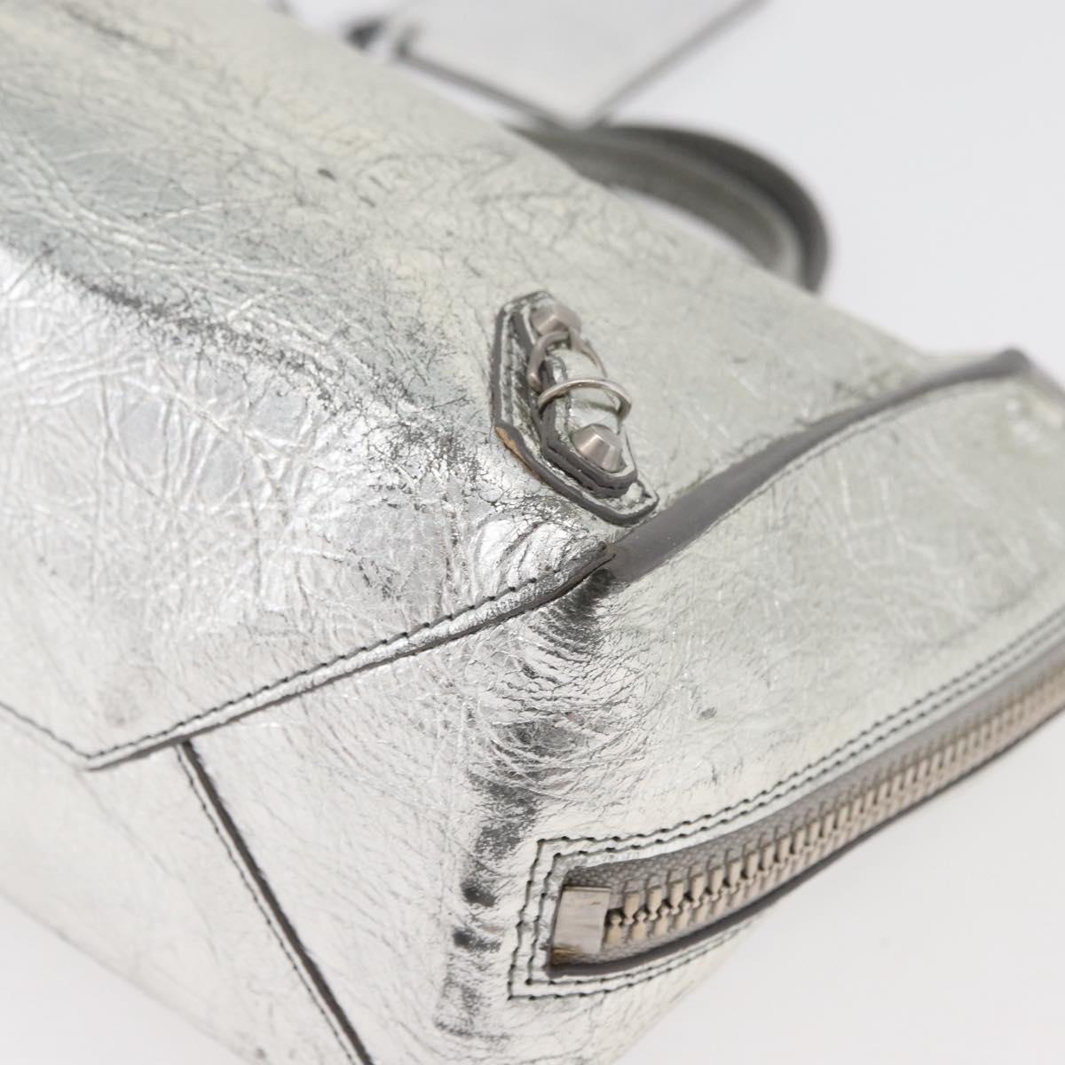 BALENCIAGA Paper Zip Around Hand Bag Leather 2way Silver 370926 Auth bs34624A