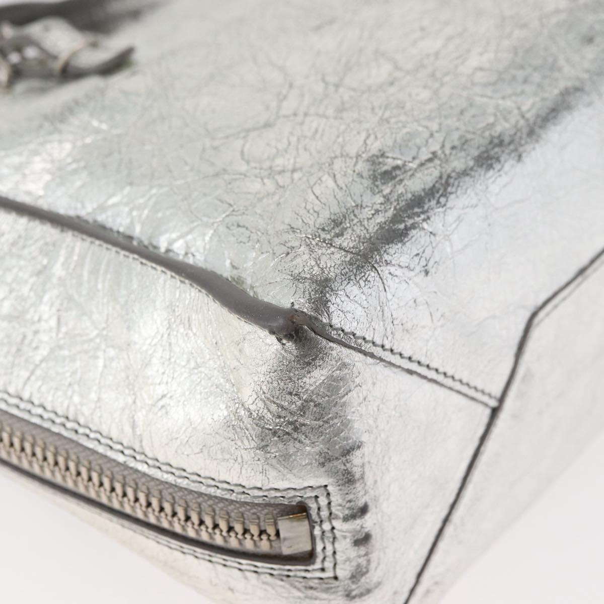 BALENCIAGA Paper Zip Around Hand Bag Leather 2way Silver 370926 Auth bs34624A
