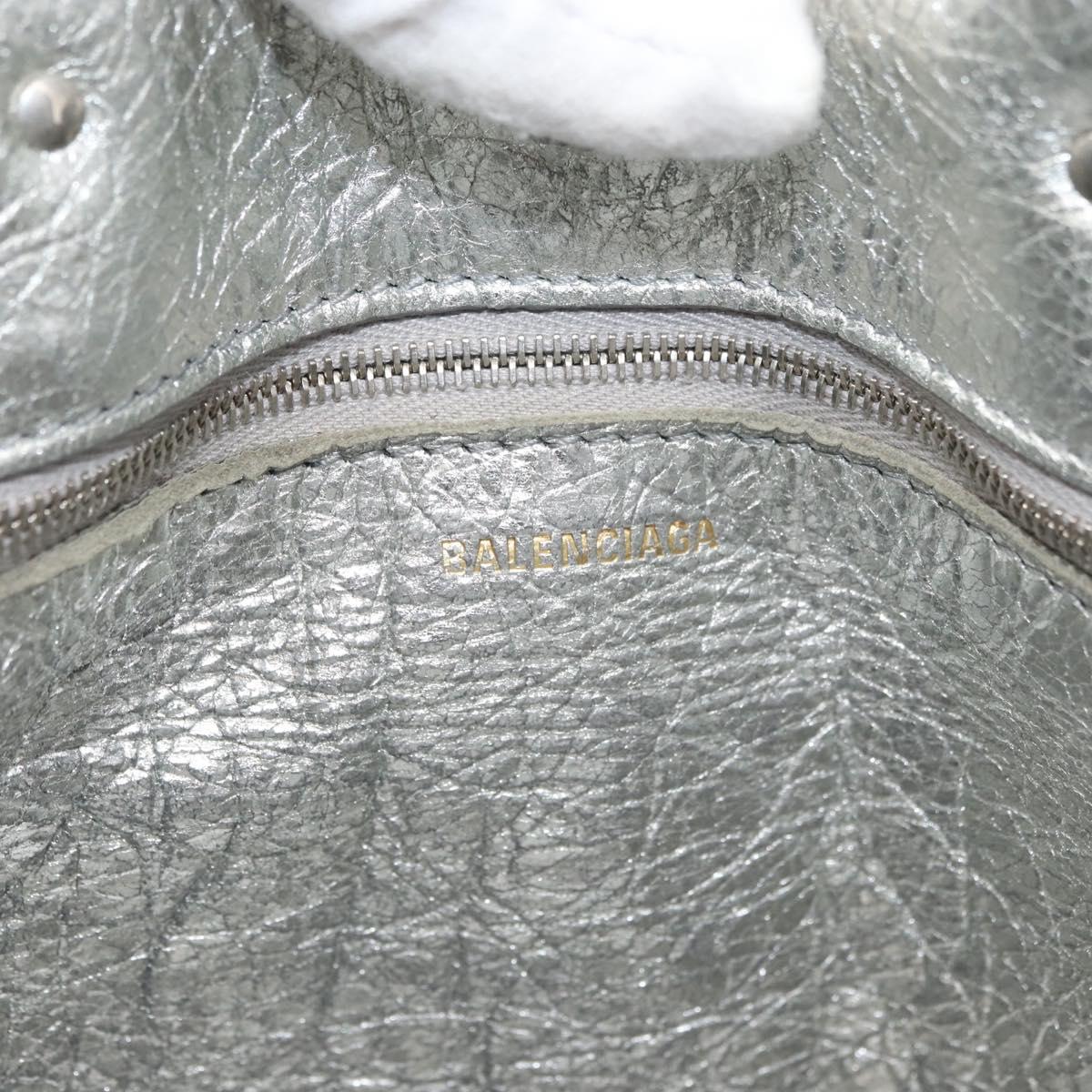 BALENCIAGA Paper Zip Around Hand Bag Leather 2way Silver 370926 Auth bs34624A