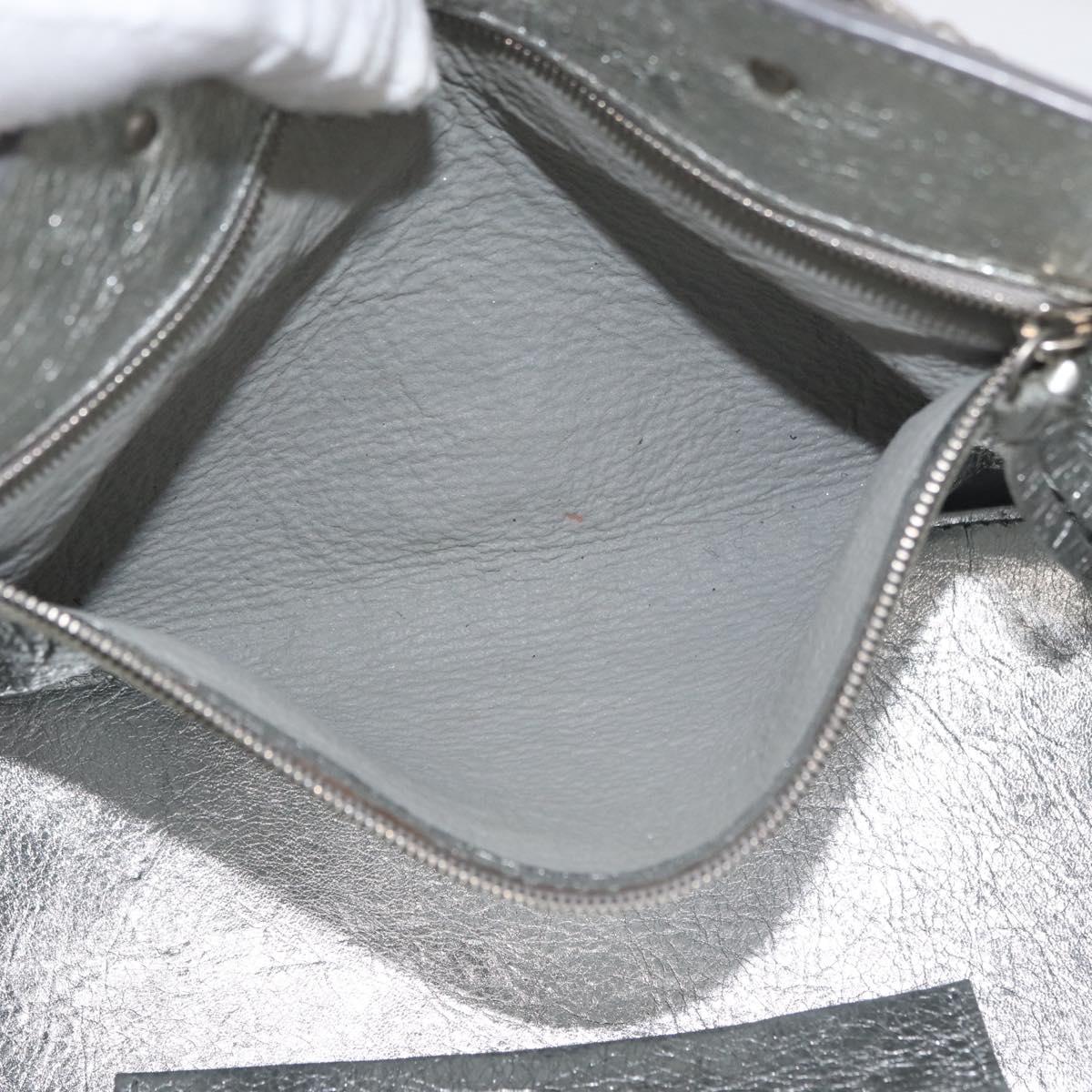 BALENCIAGA Paper Zip Around Hand Bag Leather 2way Silver 370926 Auth bs34624A