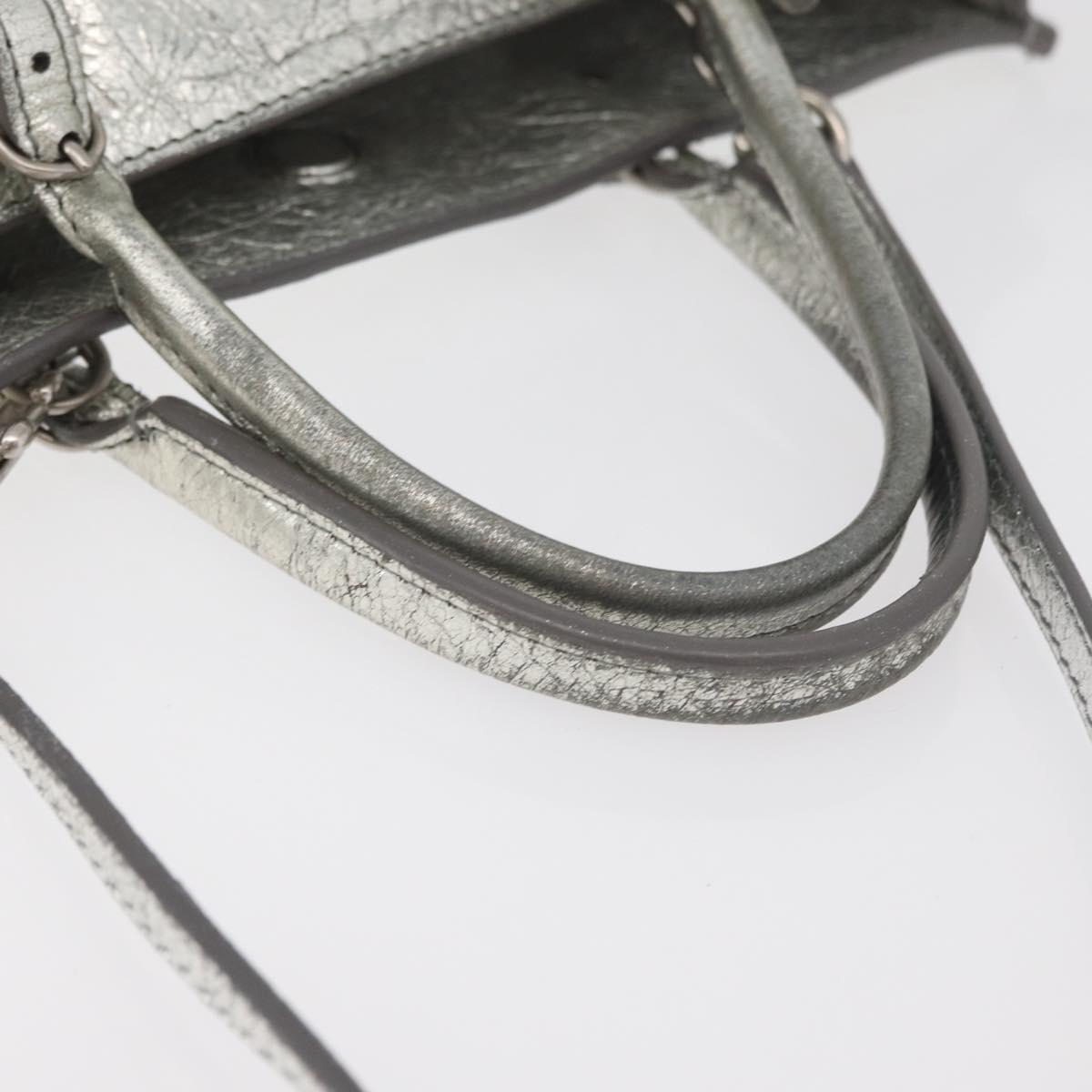 BALENCIAGA Paper Zip Around Hand Bag Leather 2way Silver 370926 Auth bs34624A