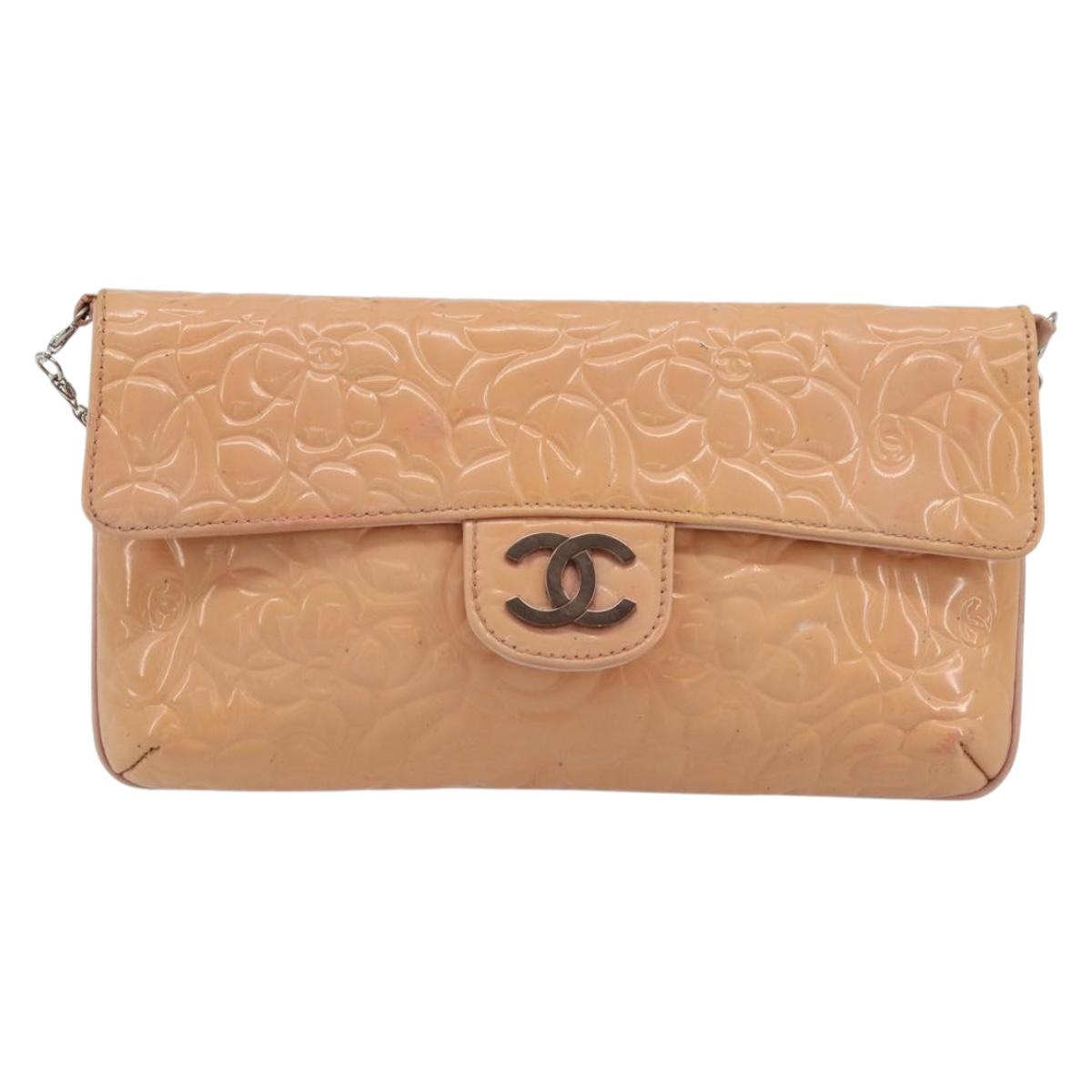 CHANEL Chain Shoulder Bag Patent Leather Pink Silver CC Auth bs34632A