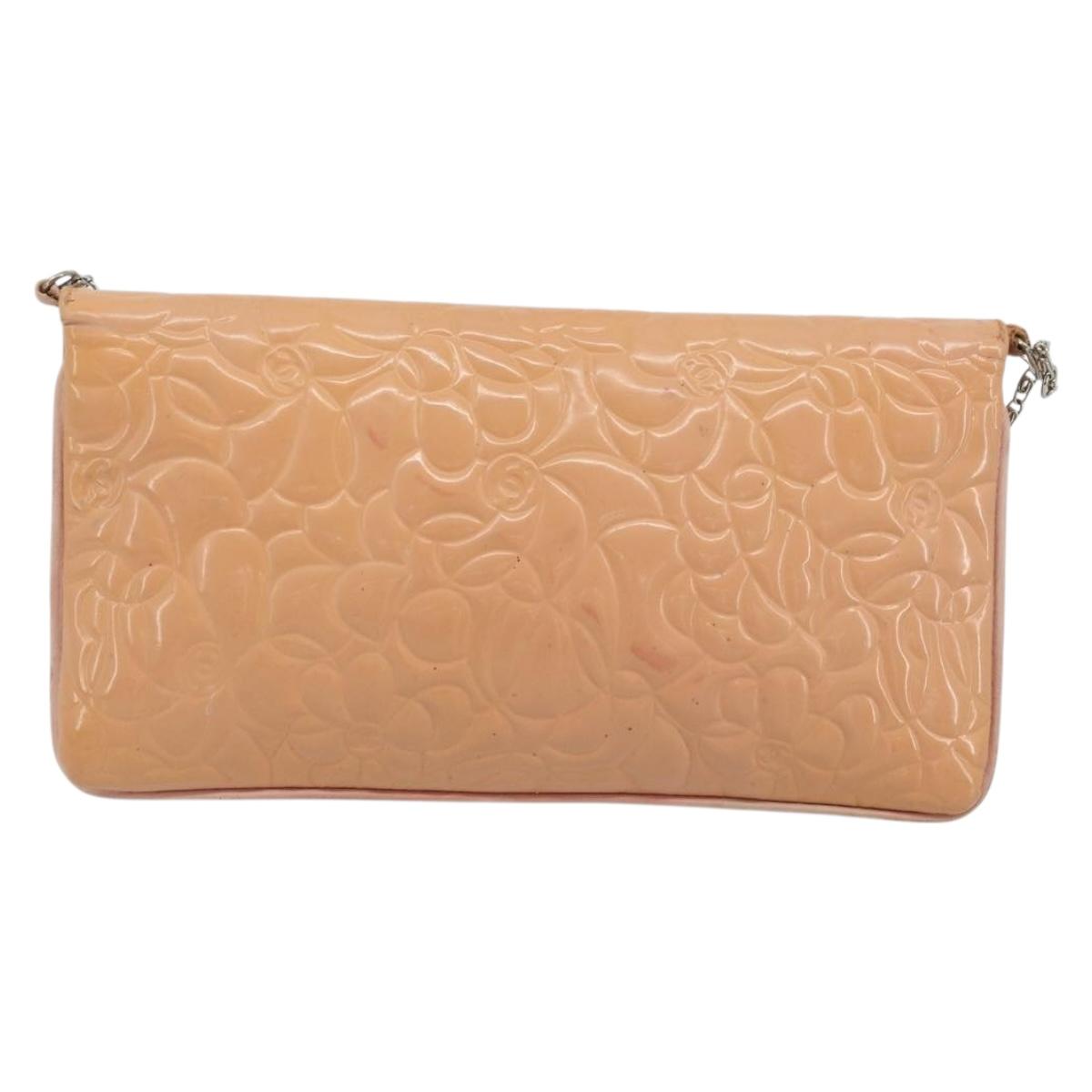 CHANEL Chain Shoulder Bag Patent Leather Pink Silver CC Auth bs34632A
