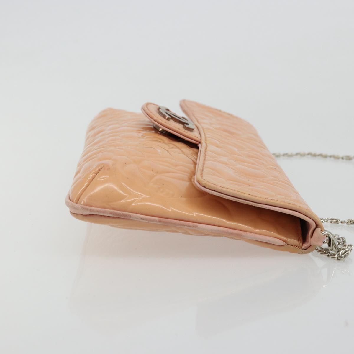 CHANEL Chain Shoulder Bag Patent Leather Pink Silver CC Auth bs34632A