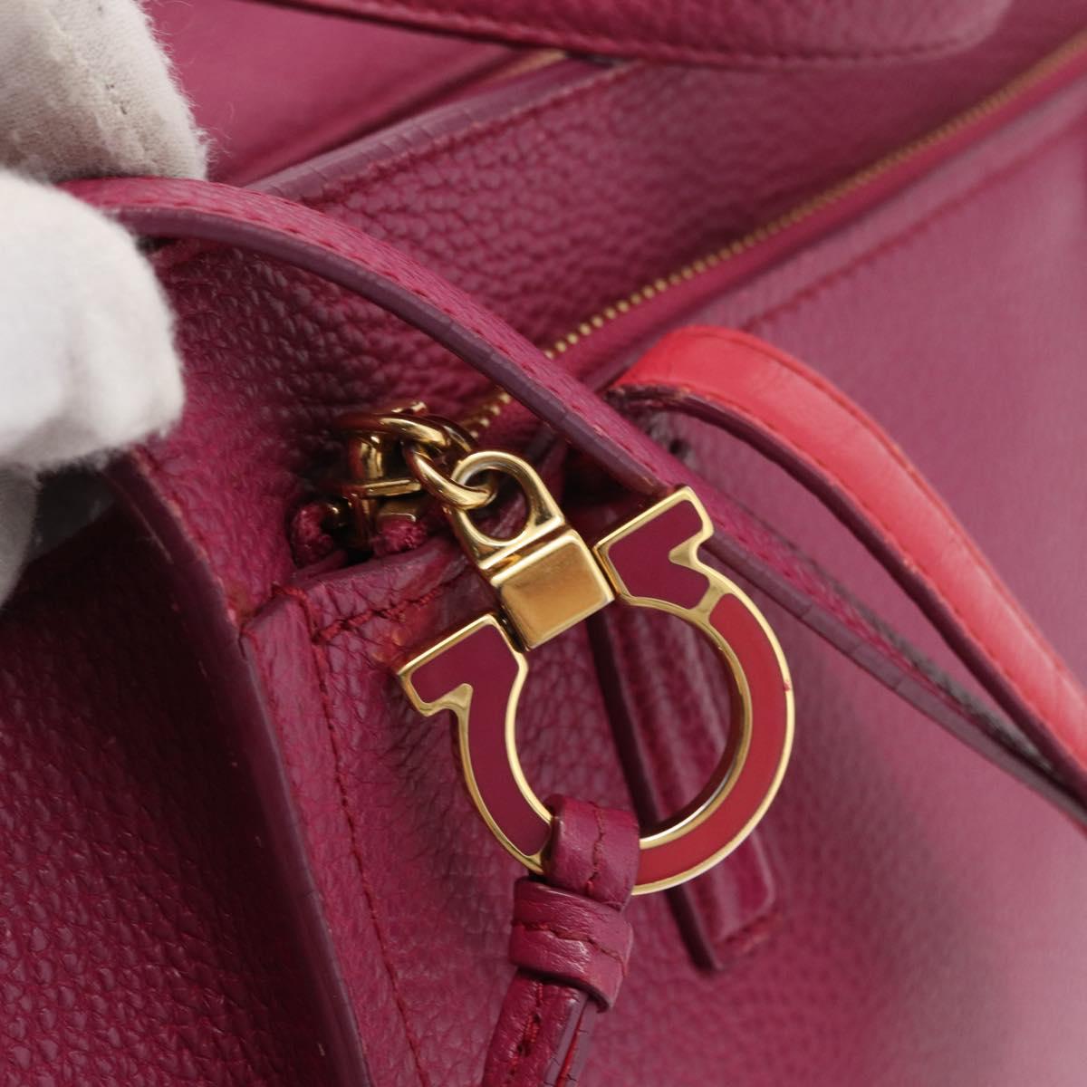 Salvatore Ferragamo Gancini Hand Bag Leather 2way Purple Gold Auth bs34636