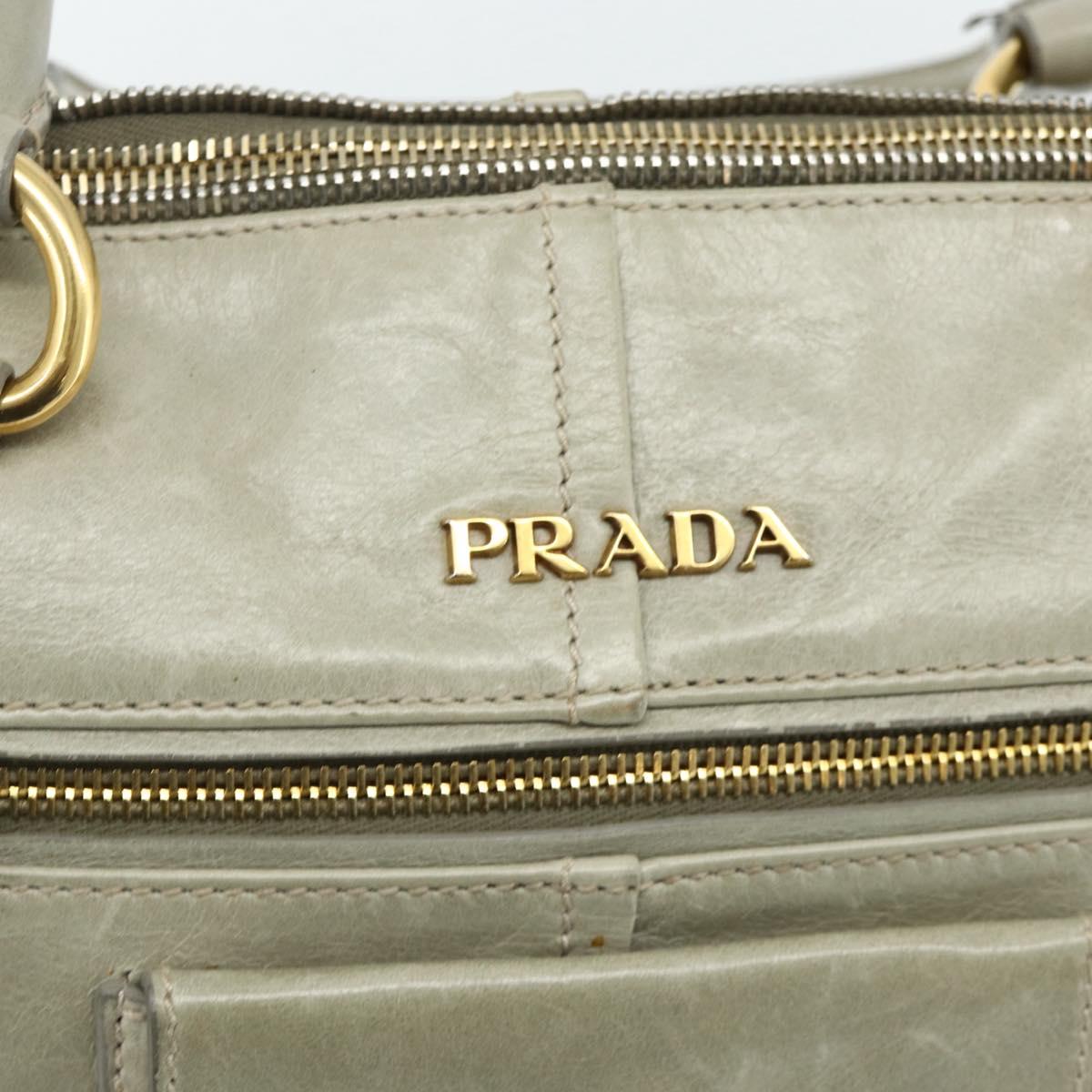 PRADA Hand Bag Leather 2way Gray Gold Auth bs34637