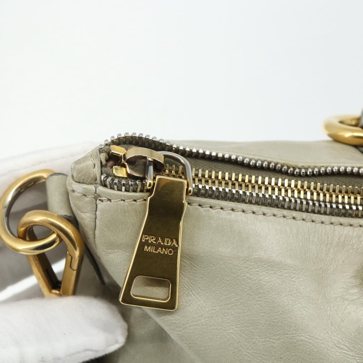 PRADA Hand Bag Leather 2way Gray Gold Auth bs34637