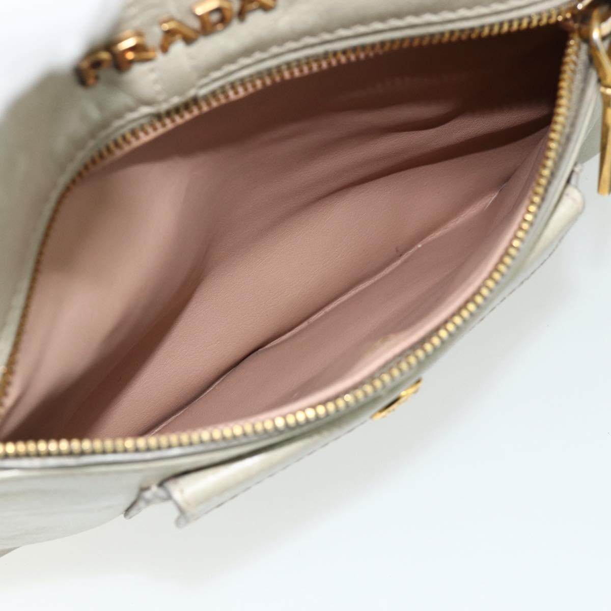 PRADA Hand Bag Leather 2way Gray Gold Auth bs34637