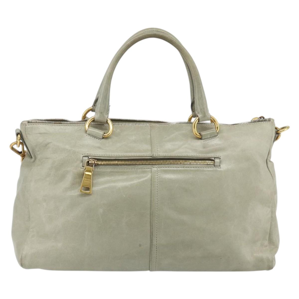 PRADA Hand Bag Leather 2way Gray Gold Auth bs34637