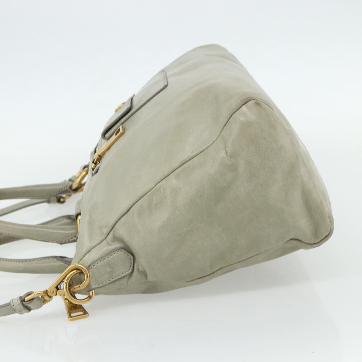 PRADA Hand Bag Leather 2way Gray Gold Auth bs34637
