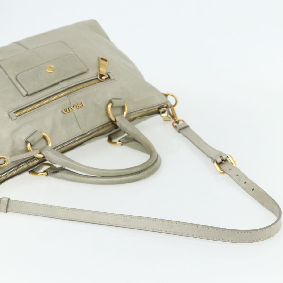 PRADA Hand Bag Leather 2way Gray Gold Auth bs34637