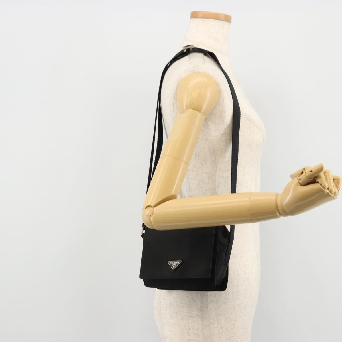 PRADA Shoulder Bag Nylon Black Silver Auth bs34639