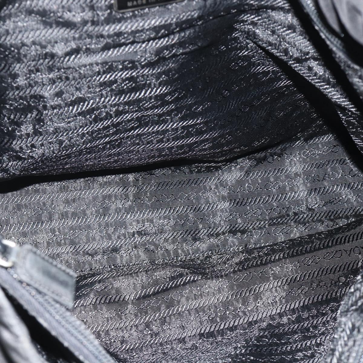 PRADA Tote Bag Nylon Black Silver Auth bs34641