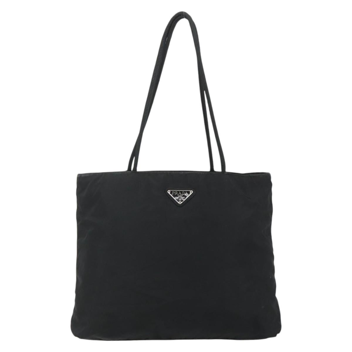 PRADA Tote Bag Nylon Black Silver Auth bs34641