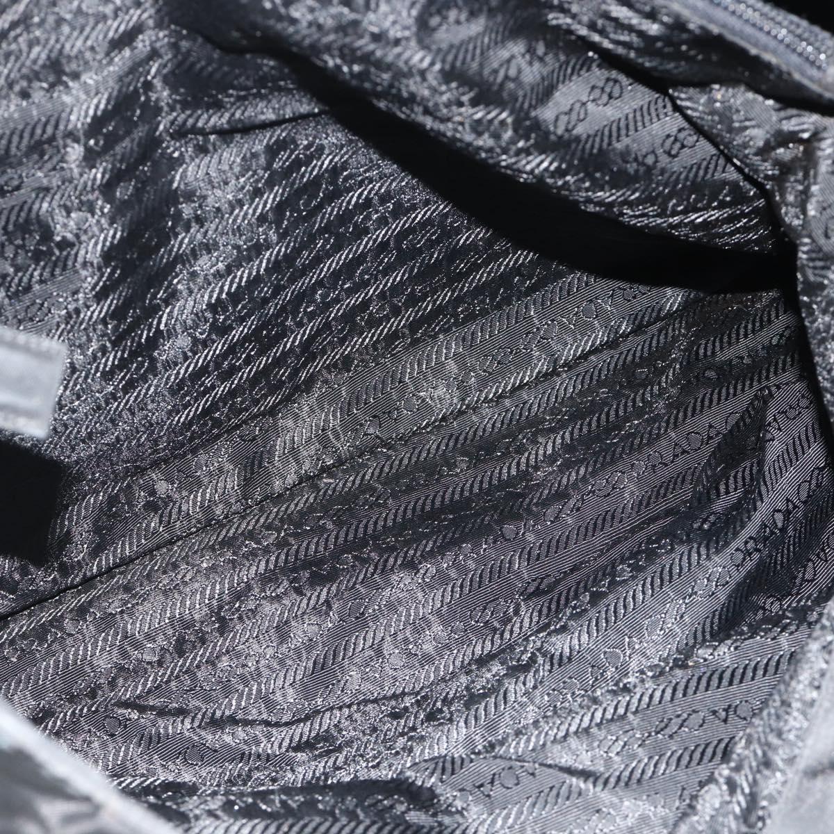 PRADA Tote Bag Nylon Black Silver Auth bs34641