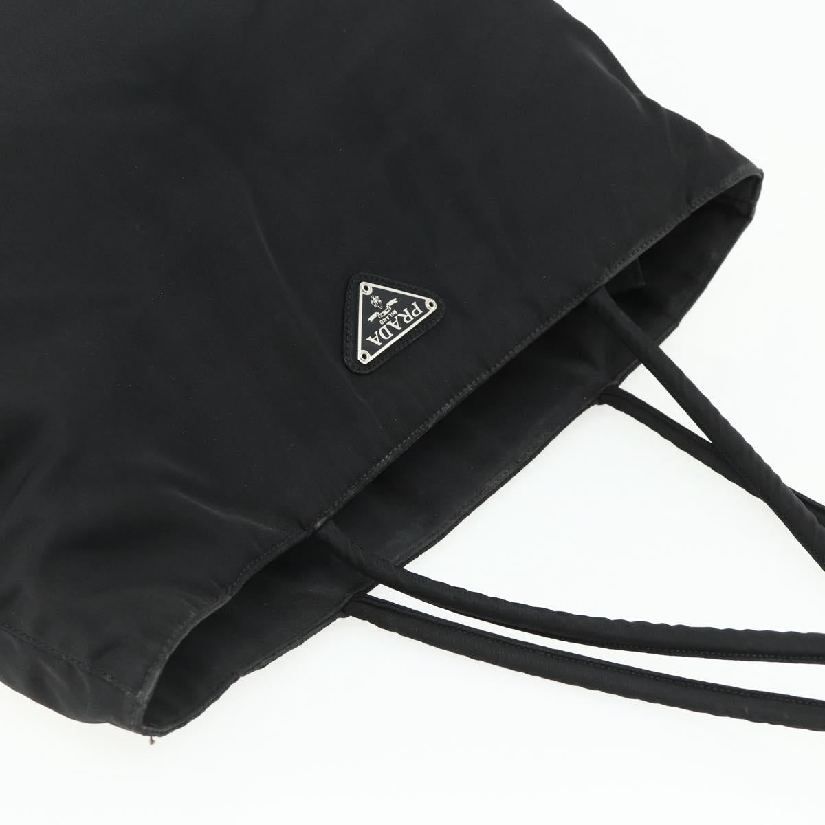 PRADA Tote Bag Nylon Black Silver Auth bs34641