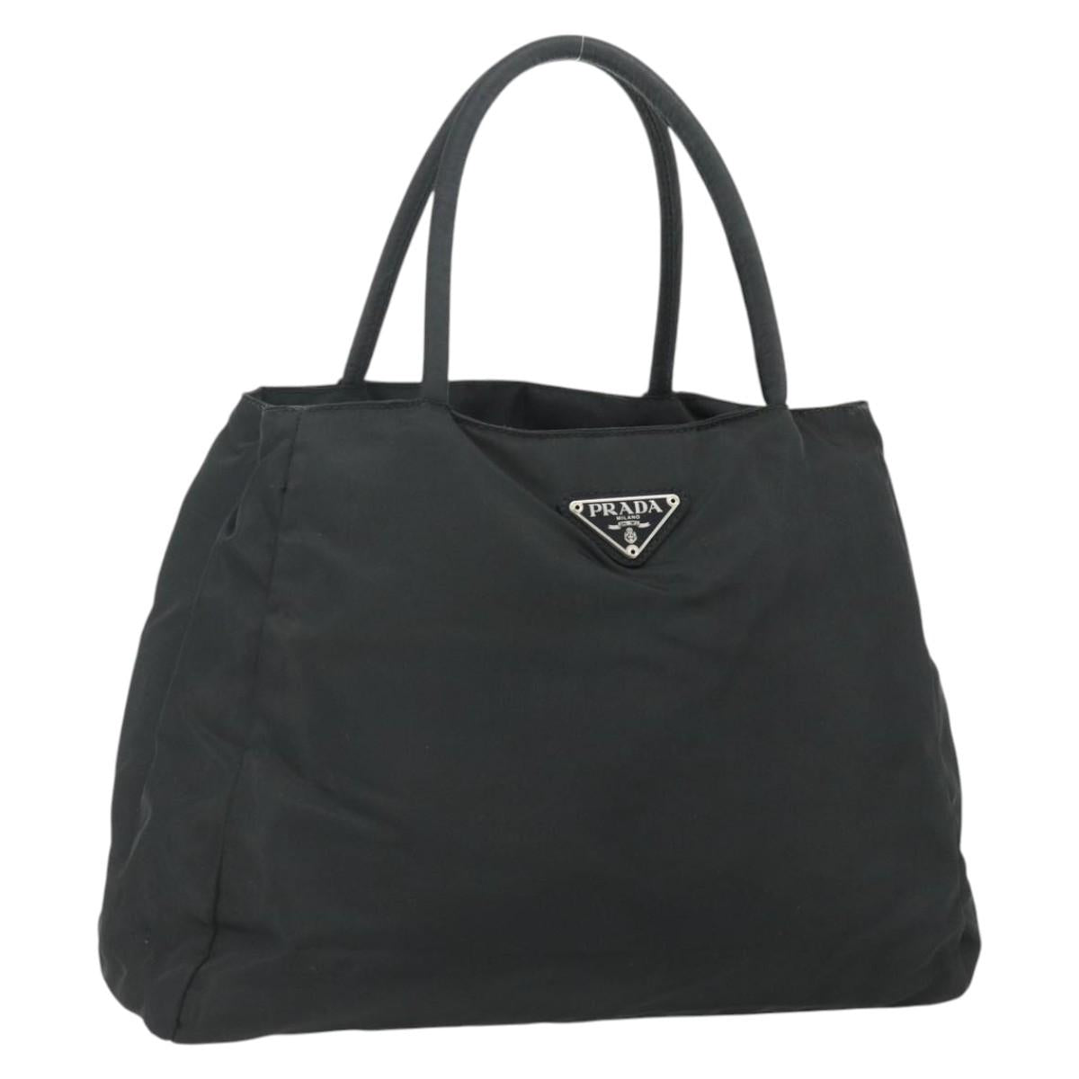 PRADA Hand Bag Nylon Black Silver Auth bs34642