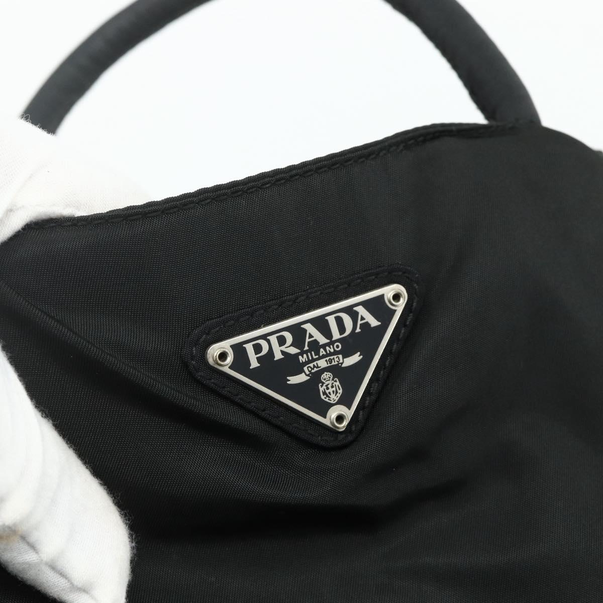 PRADA Hand Bag Nylon Black Silver Auth bs34642