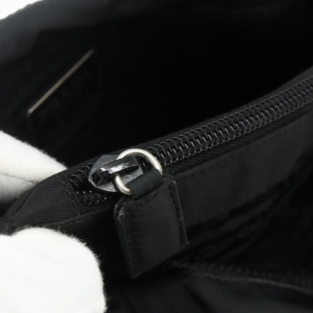 PRADA Hand Bag Nylon Black Silver Auth bs34642