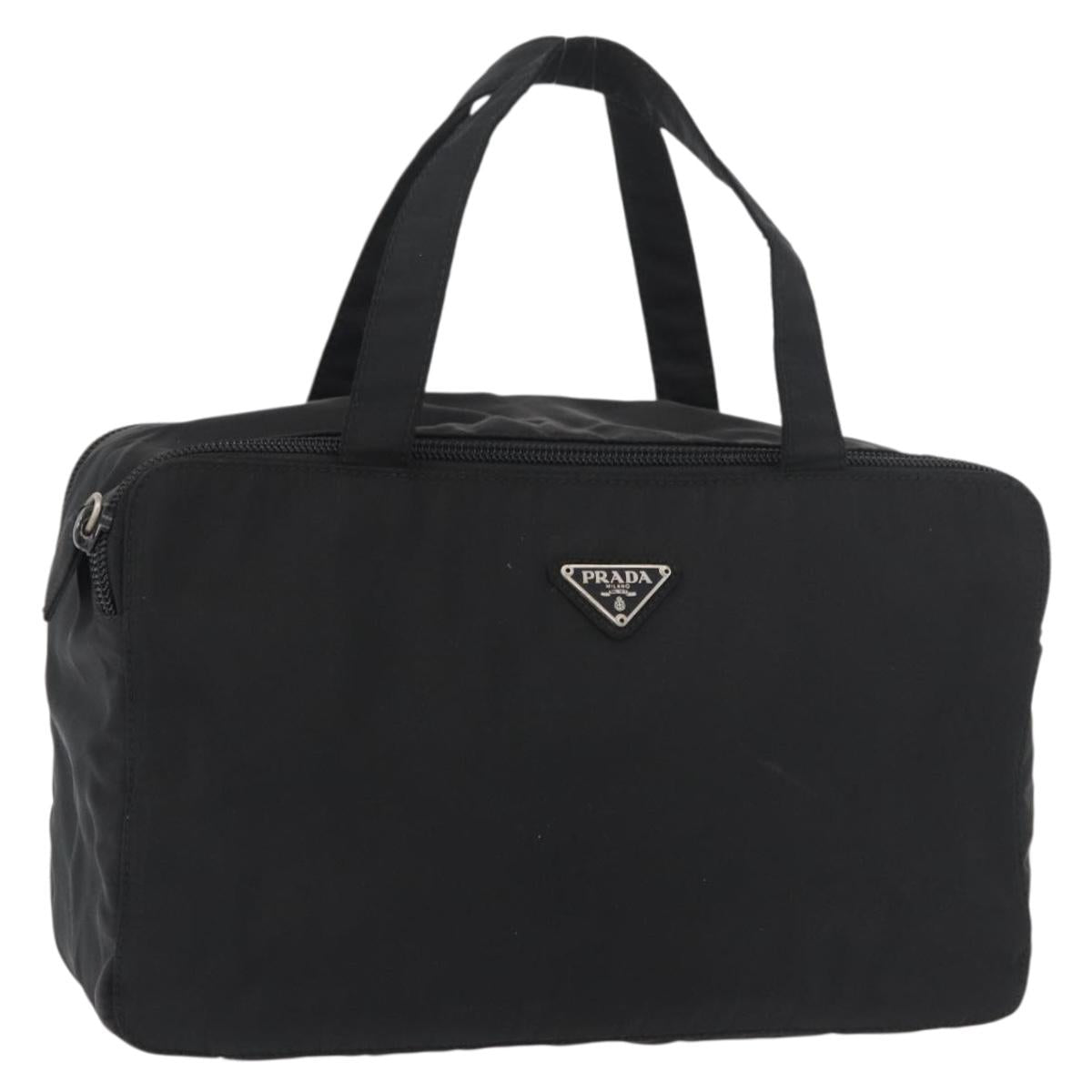 PRADA Hand Bag Nylon Black Silver Auth bs34643A