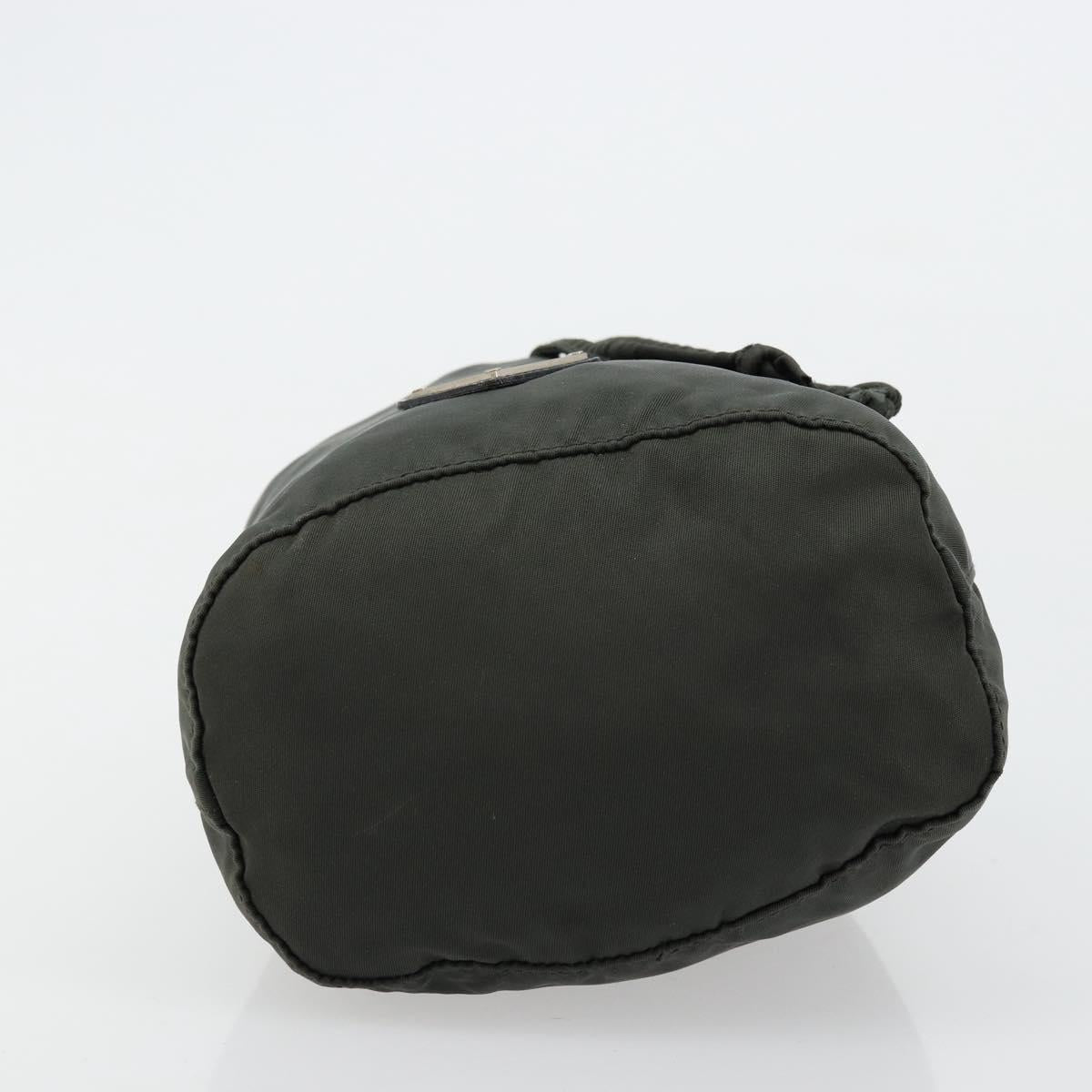 PRADA Drawstring Pouch Nylon Khaki Silver Auth bs34644