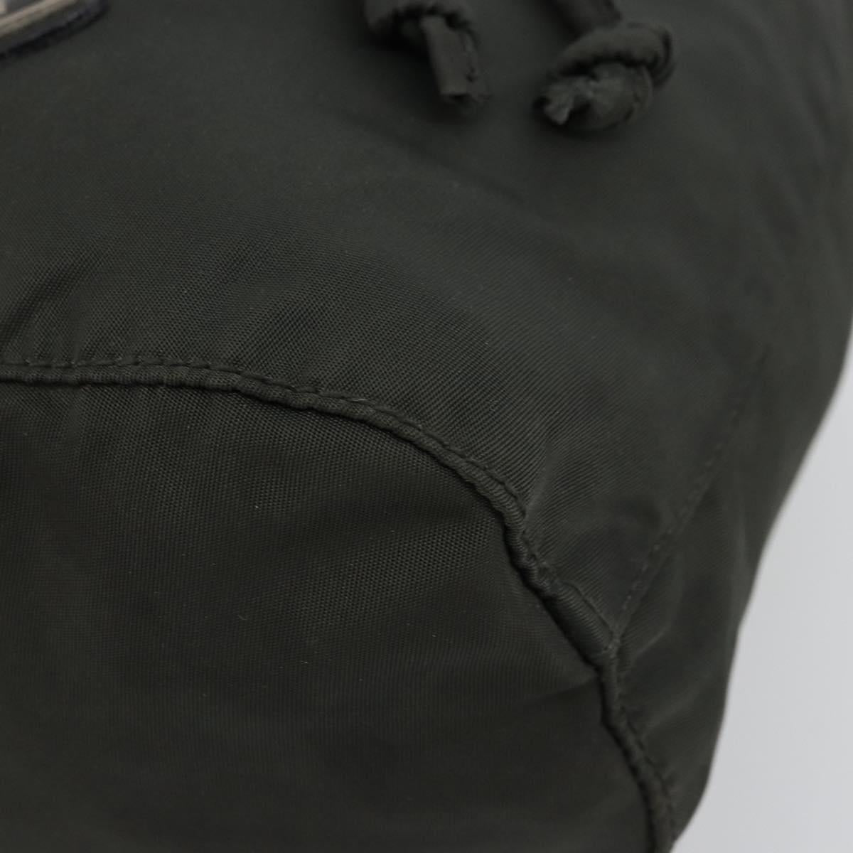 PRADA Drawstring Pouch Nylon Khaki Silver Auth bs34644