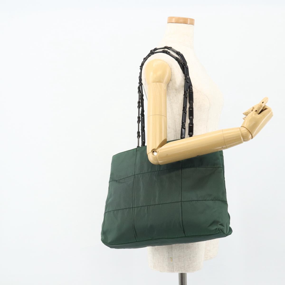 PRADA Chain Tote Bag Nylon Green Silver Auth bs34645