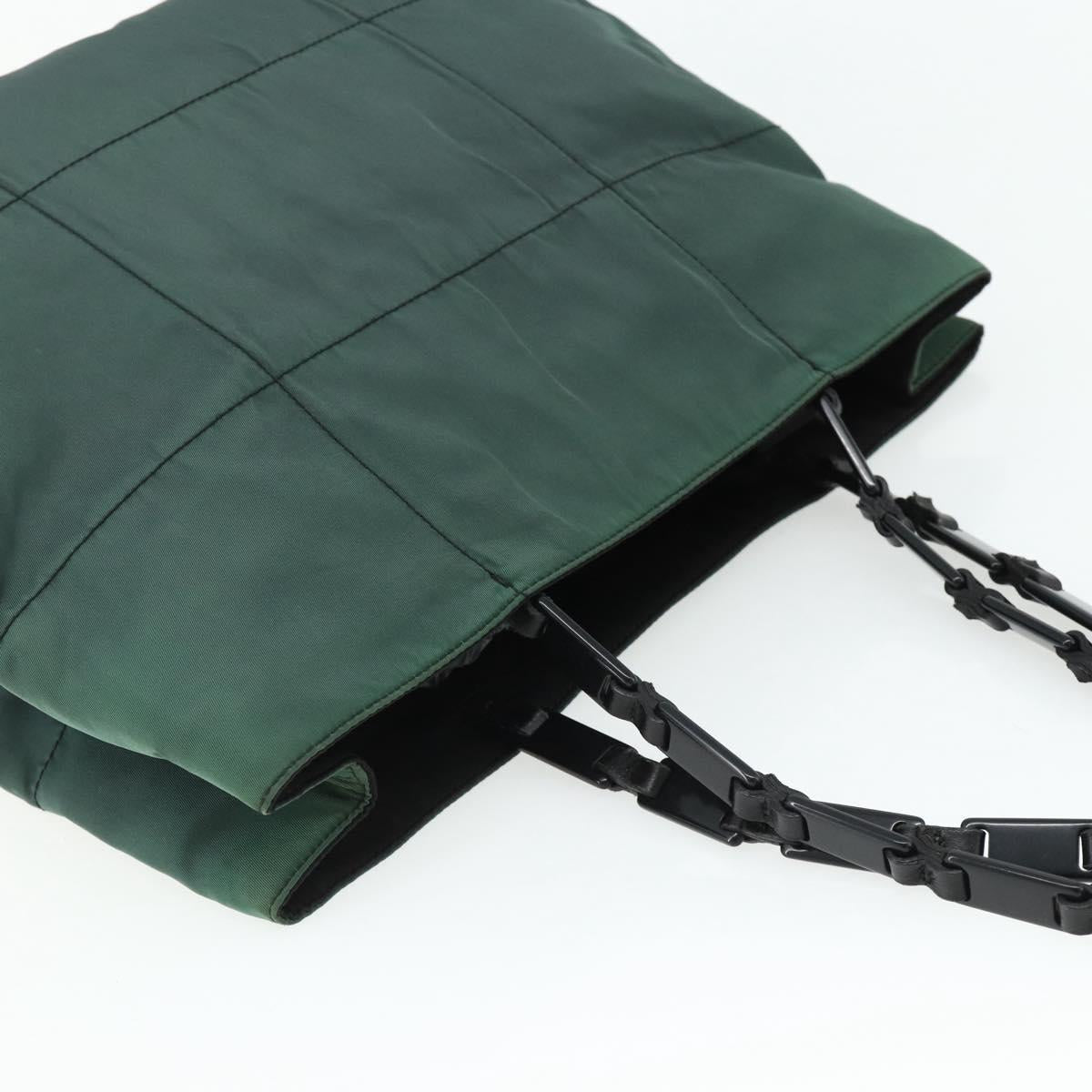 PRADA Chain Tote Bag Nylon Green Silver Auth bs34645