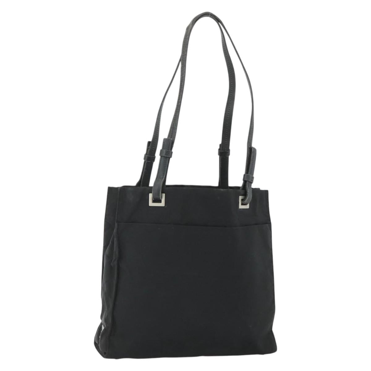 PRADA Tote Bag Nylon Black Silver Auth bs34646