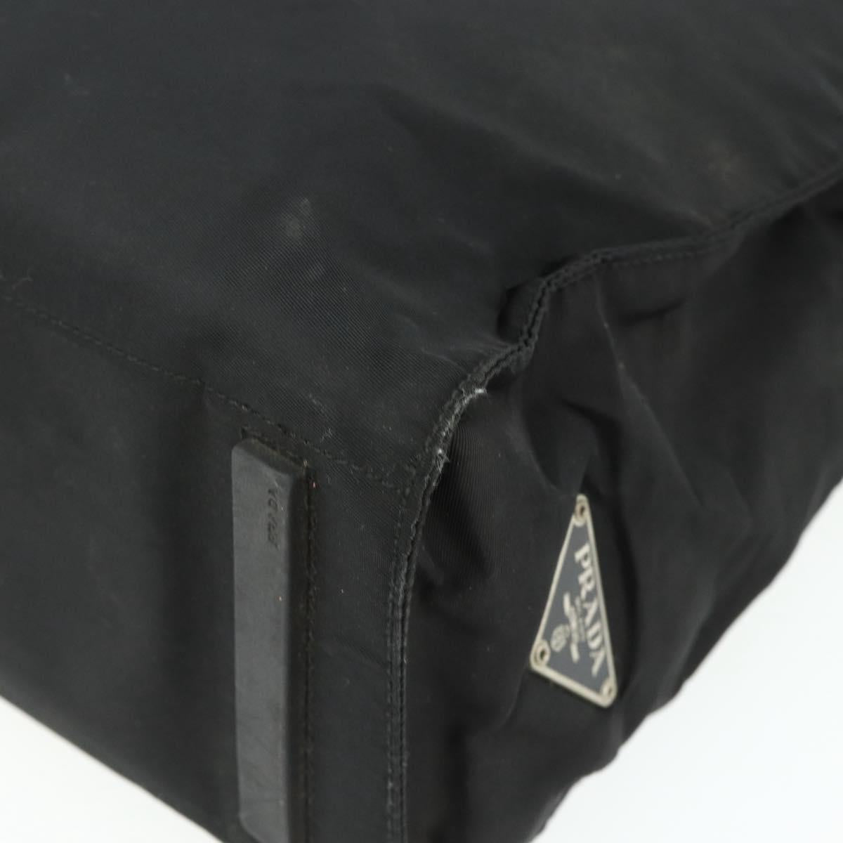 PRADA Tote Bag Nylon Black Silver Auth bs34646