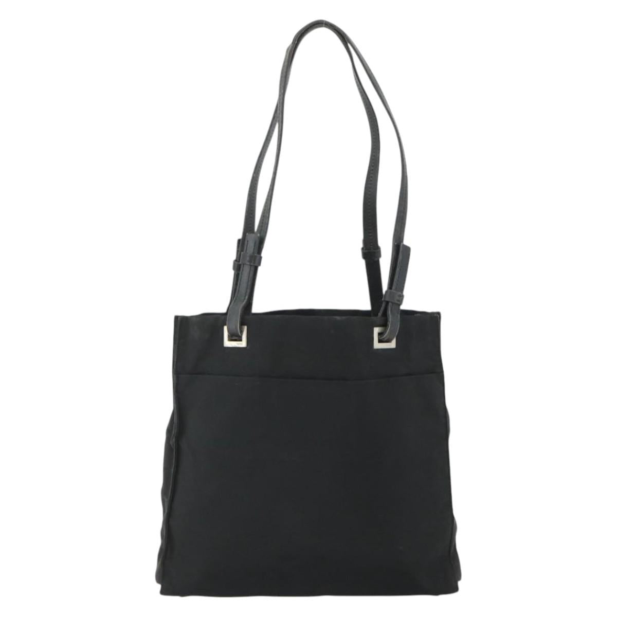 PRADA Tote Bag Nylon Black Silver Auth bs34646