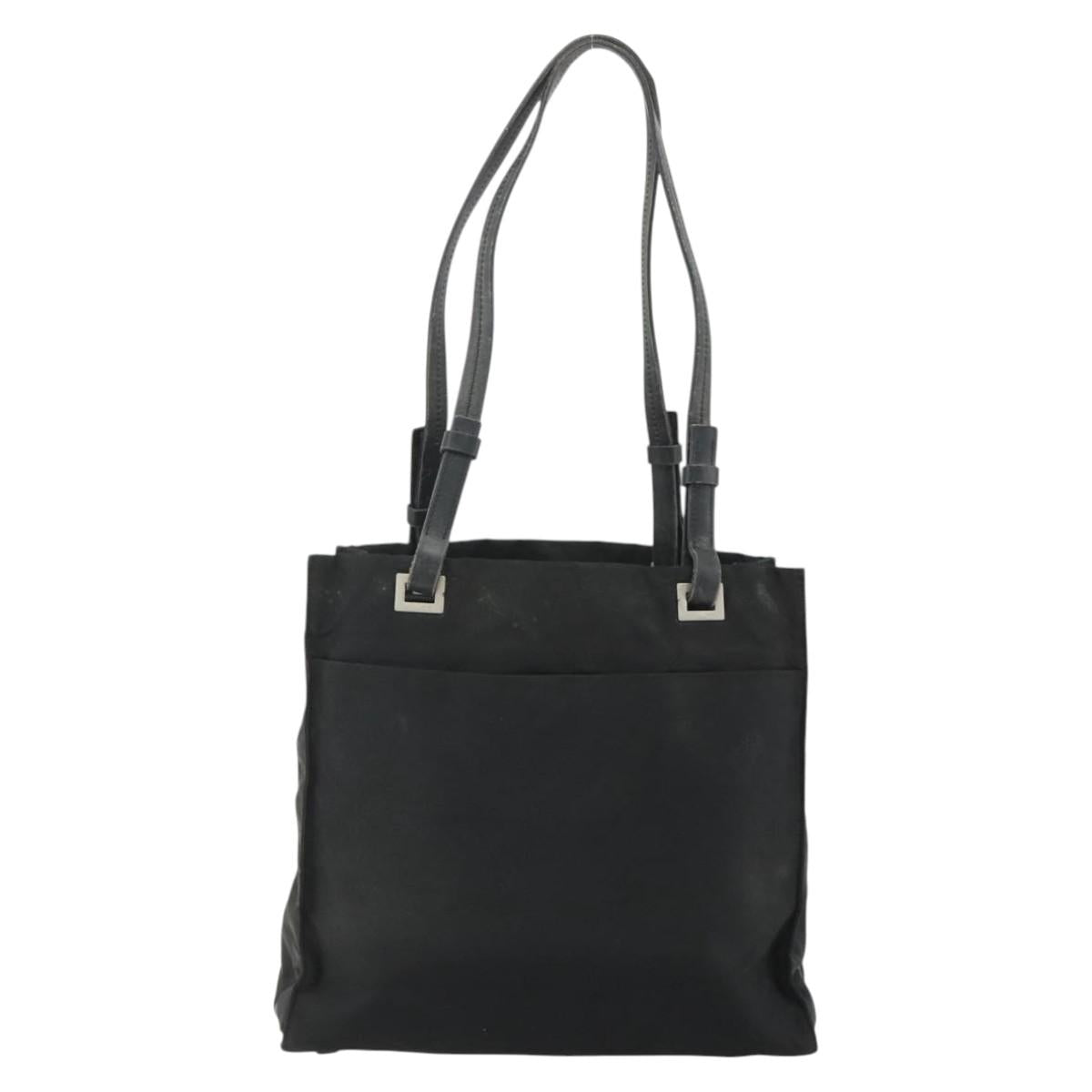 PRADA Tote Bag Nylon Black Silver Auth bs34646