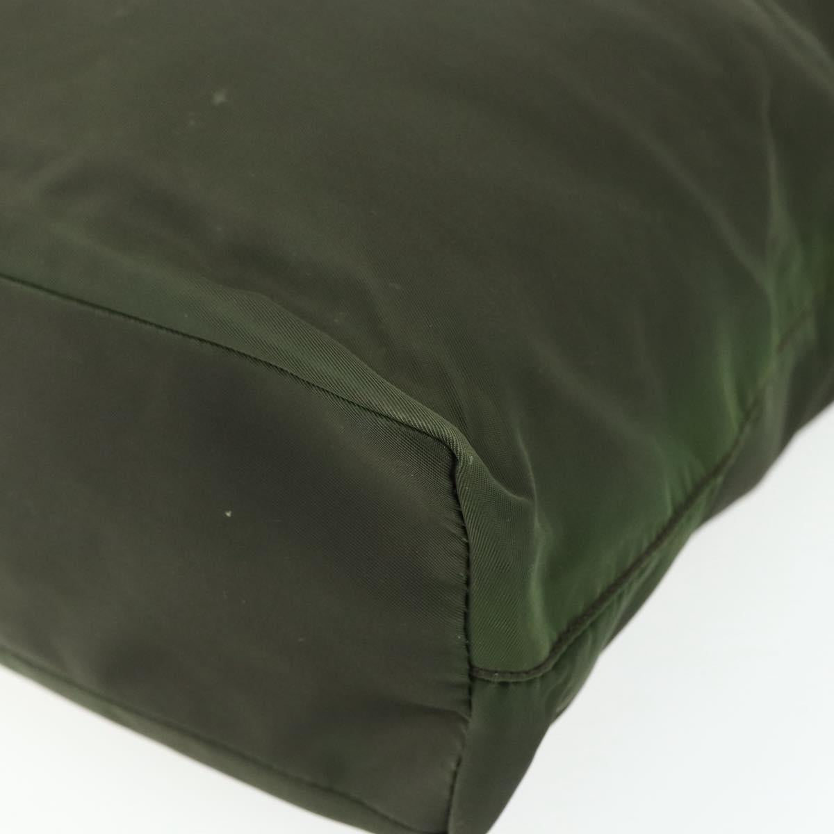 PRADA Tote Bag Nylon Khaki Silver Auth bs34647