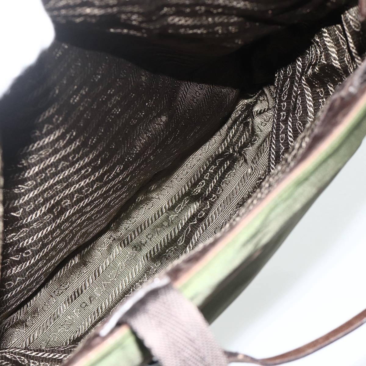 PRADA Tote Bag Nylon Khaki Silver Auth bs34647