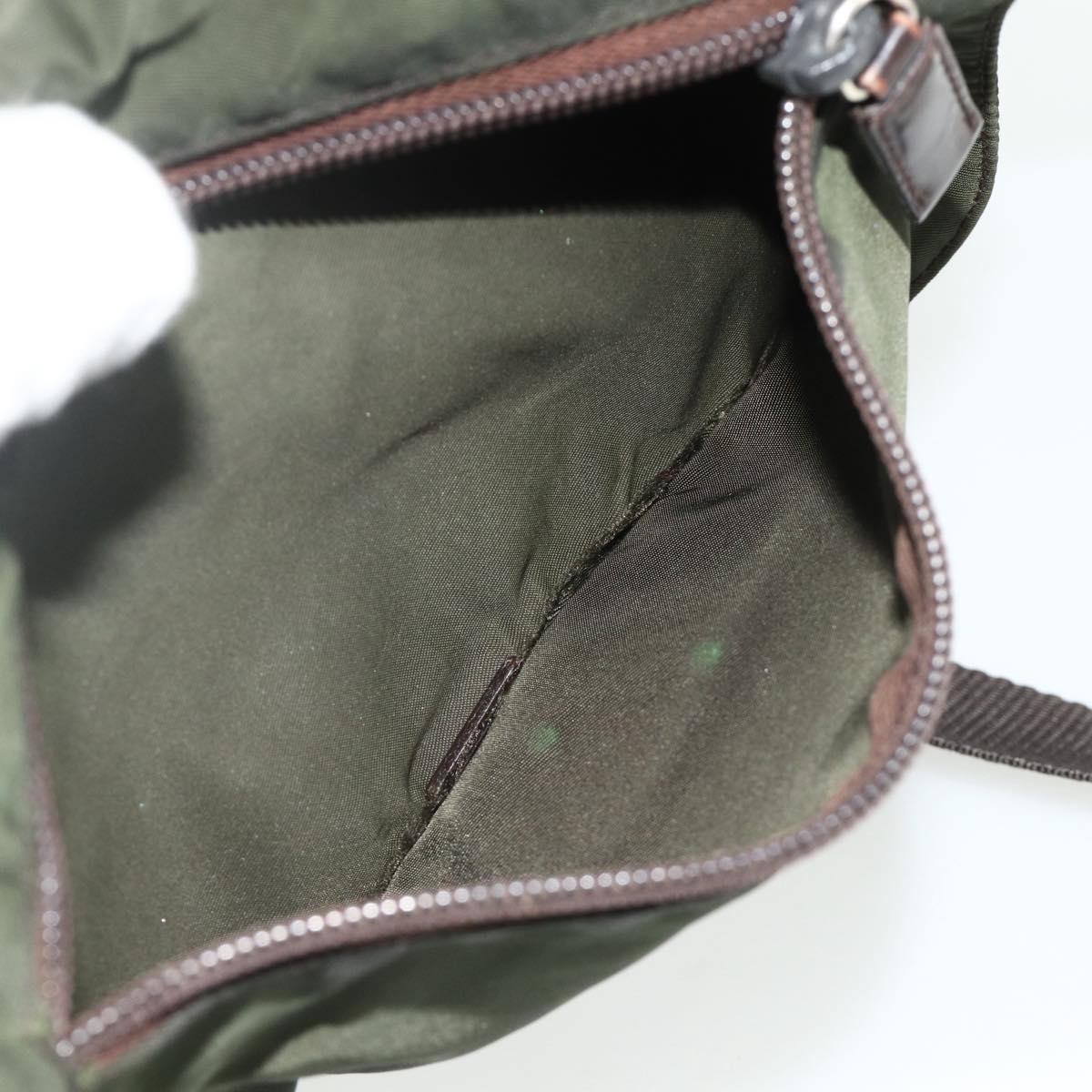 PRADA Shoulder Bag Nylon Khaki Silver Auth bs34648