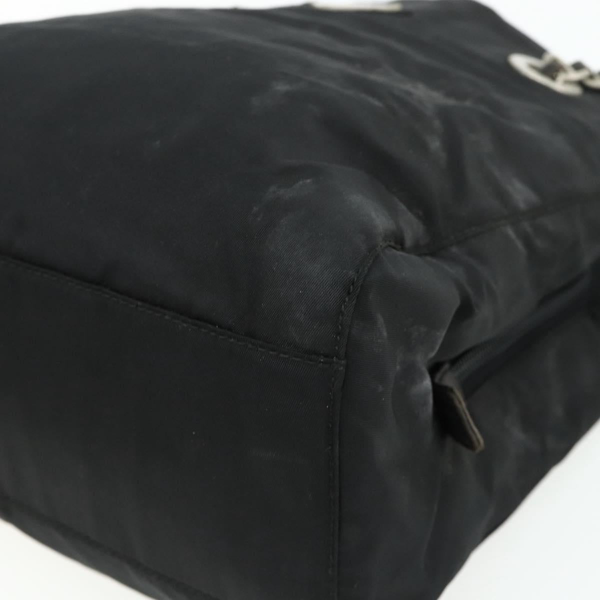 PRADA Chain Tote Bag Nylon Black Silver Auth bs34649