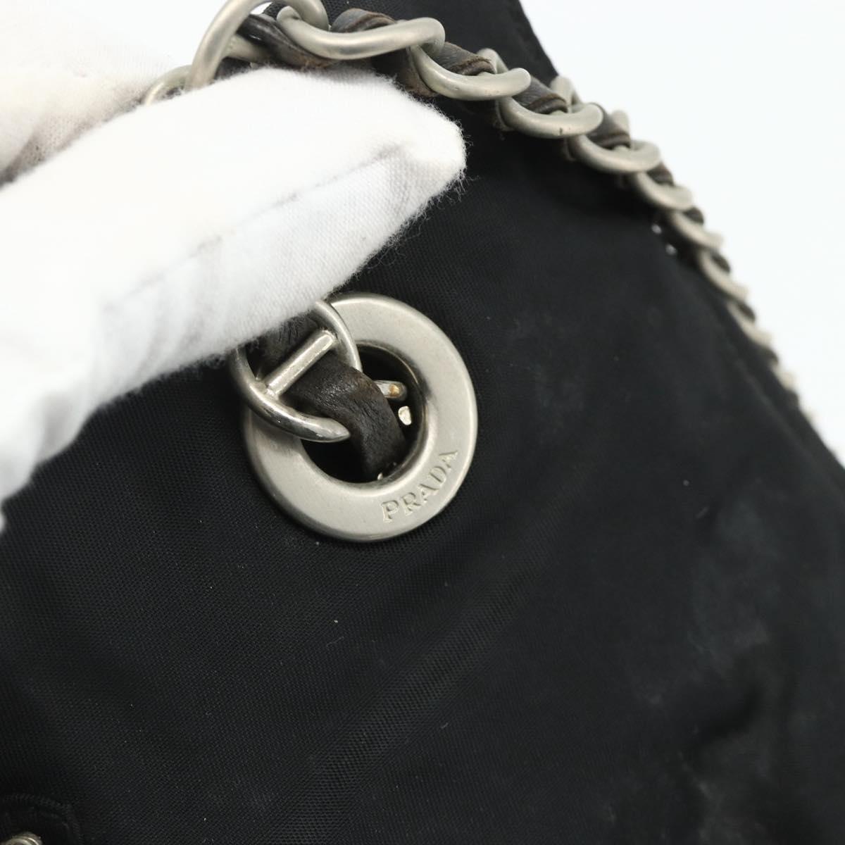 PRADA Chain Tote Bag Nylon Black Silver Auth bs34649