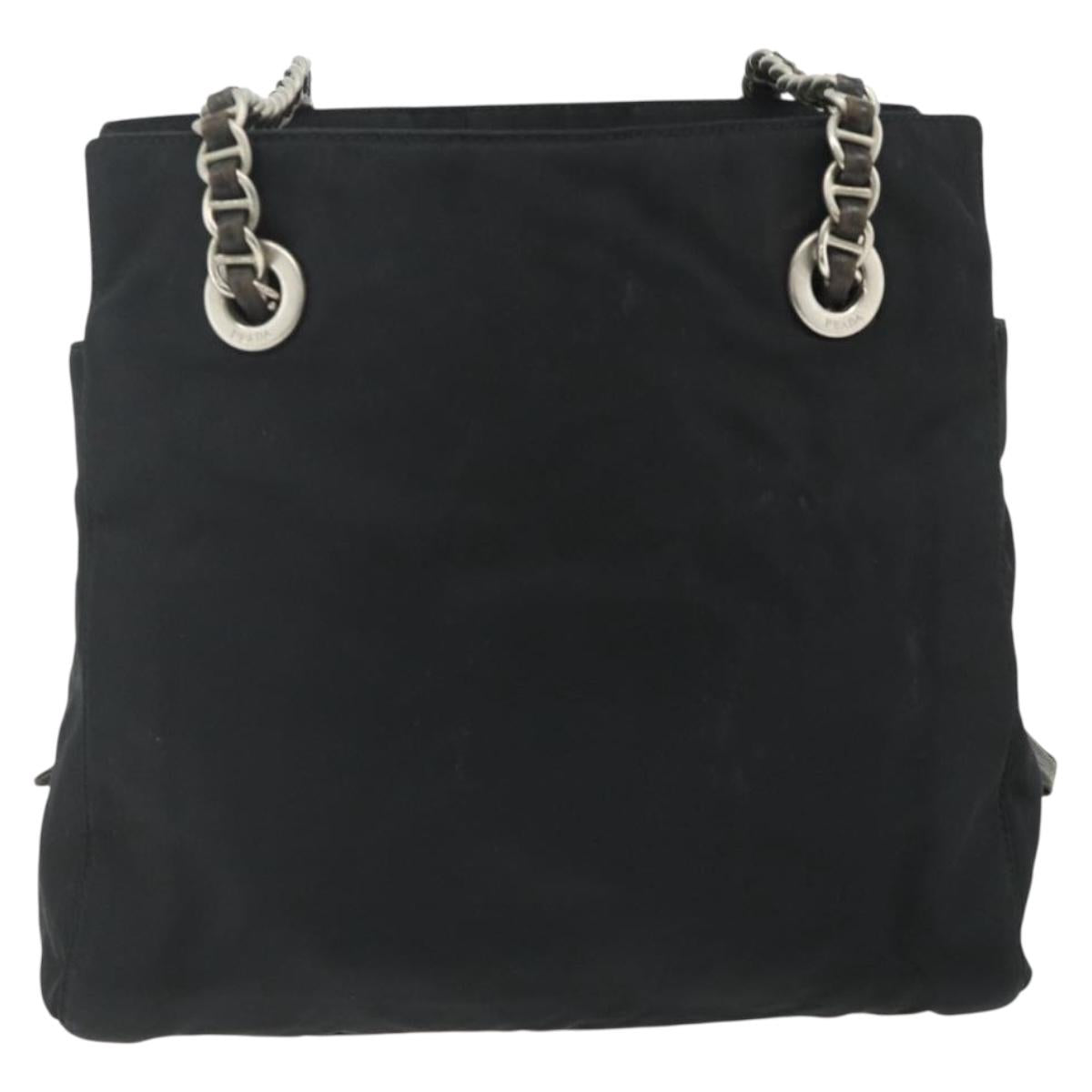PRADA Chain Tote Bag Nylon Black Silver Auth bs34649
