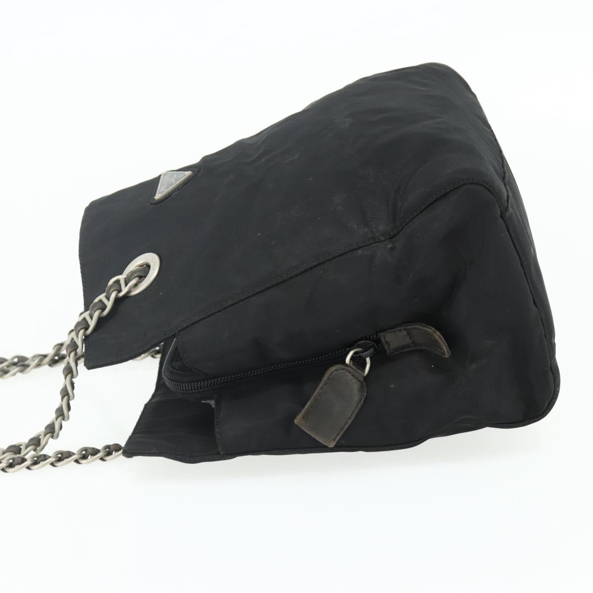 PRADA Chain Tote Bag Nylon Black Silver Auth bs34649