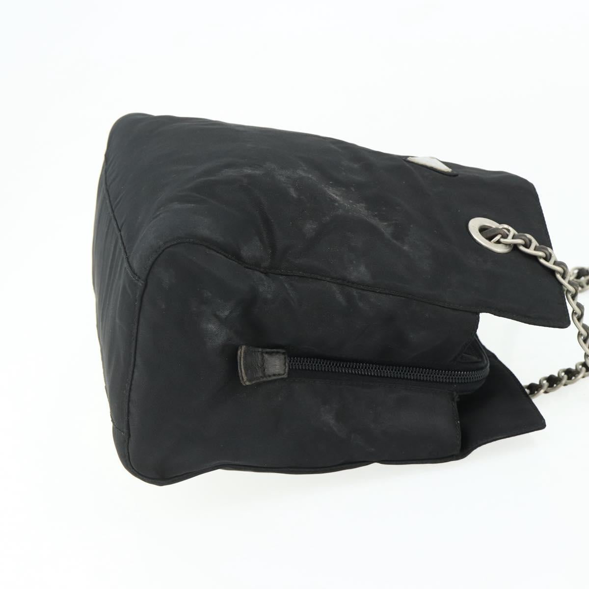 PRADA Chain Tote Bag Nylon Black Silver Auth bs34649