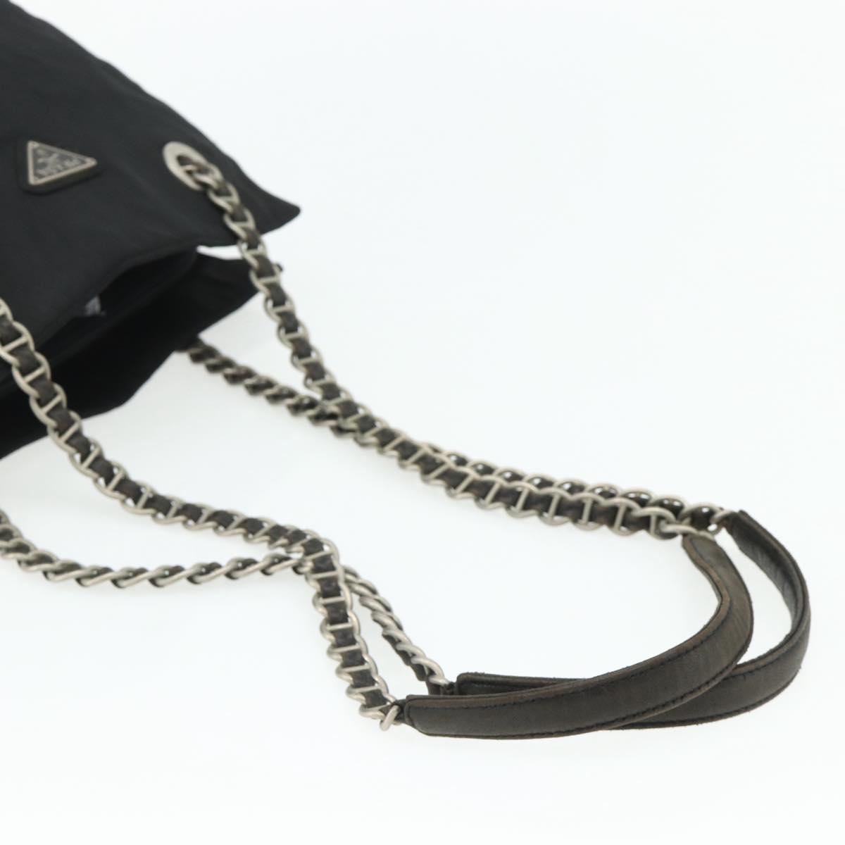 PRADA Chain Tote Bag Nylon Black Silver Auth bs34649