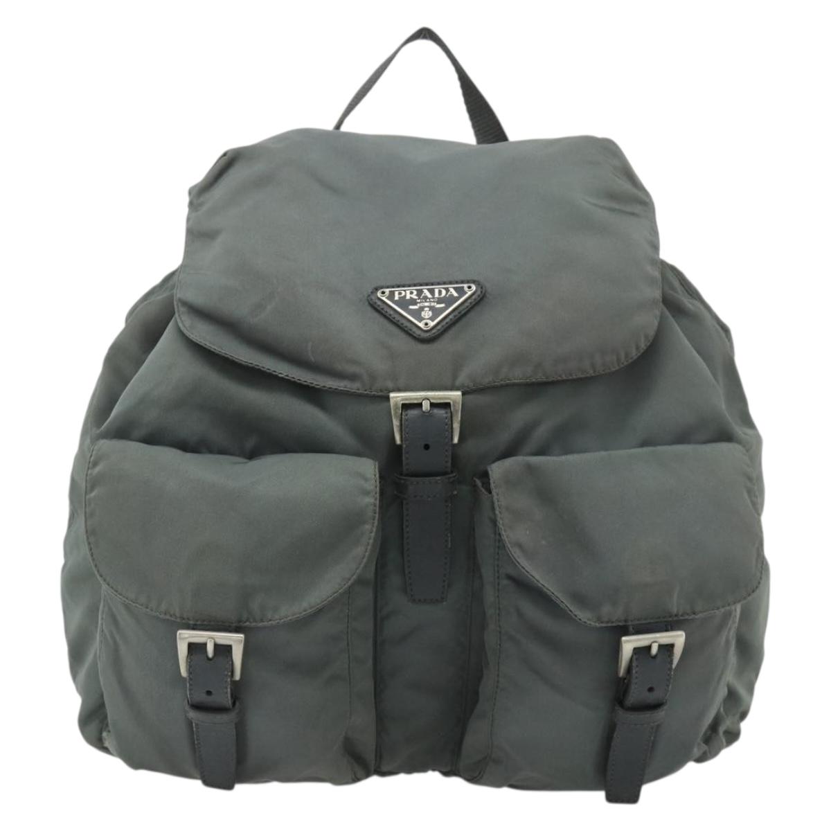 PRADA Backpack Nylon Gray Silver Auth bs34650