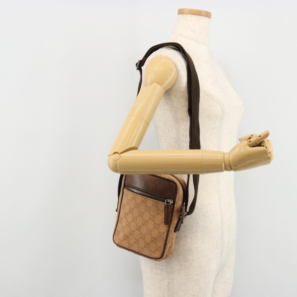 GUCCI GG Canvas Shoulder Bag Beige Silver 101680 Auth bs34651
