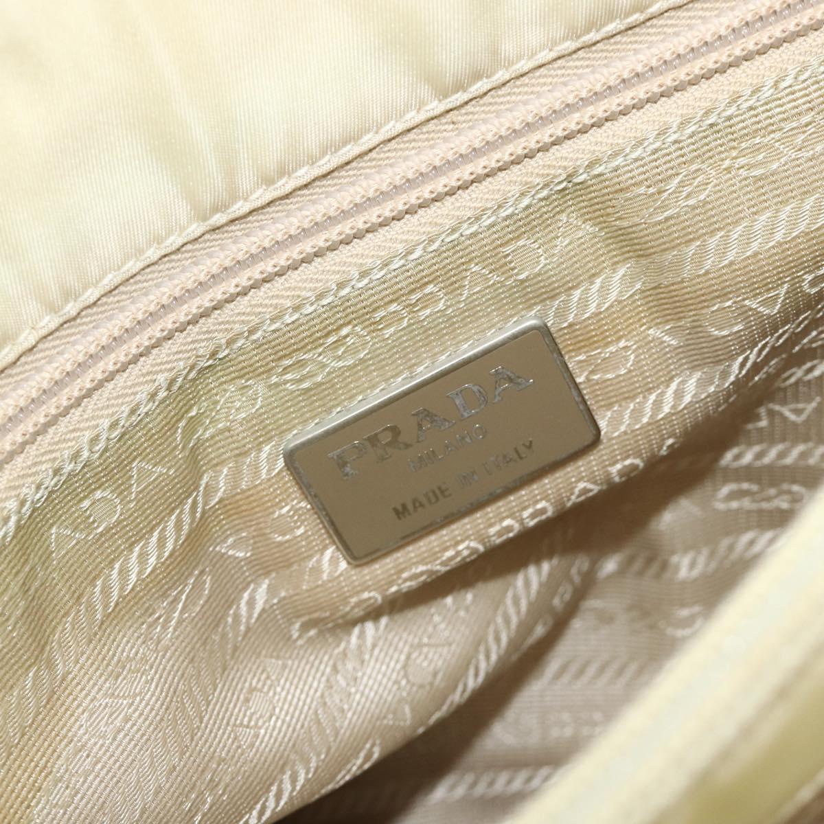 PRADA Hand Bag Nylon Ivory Silver Auth bs34653