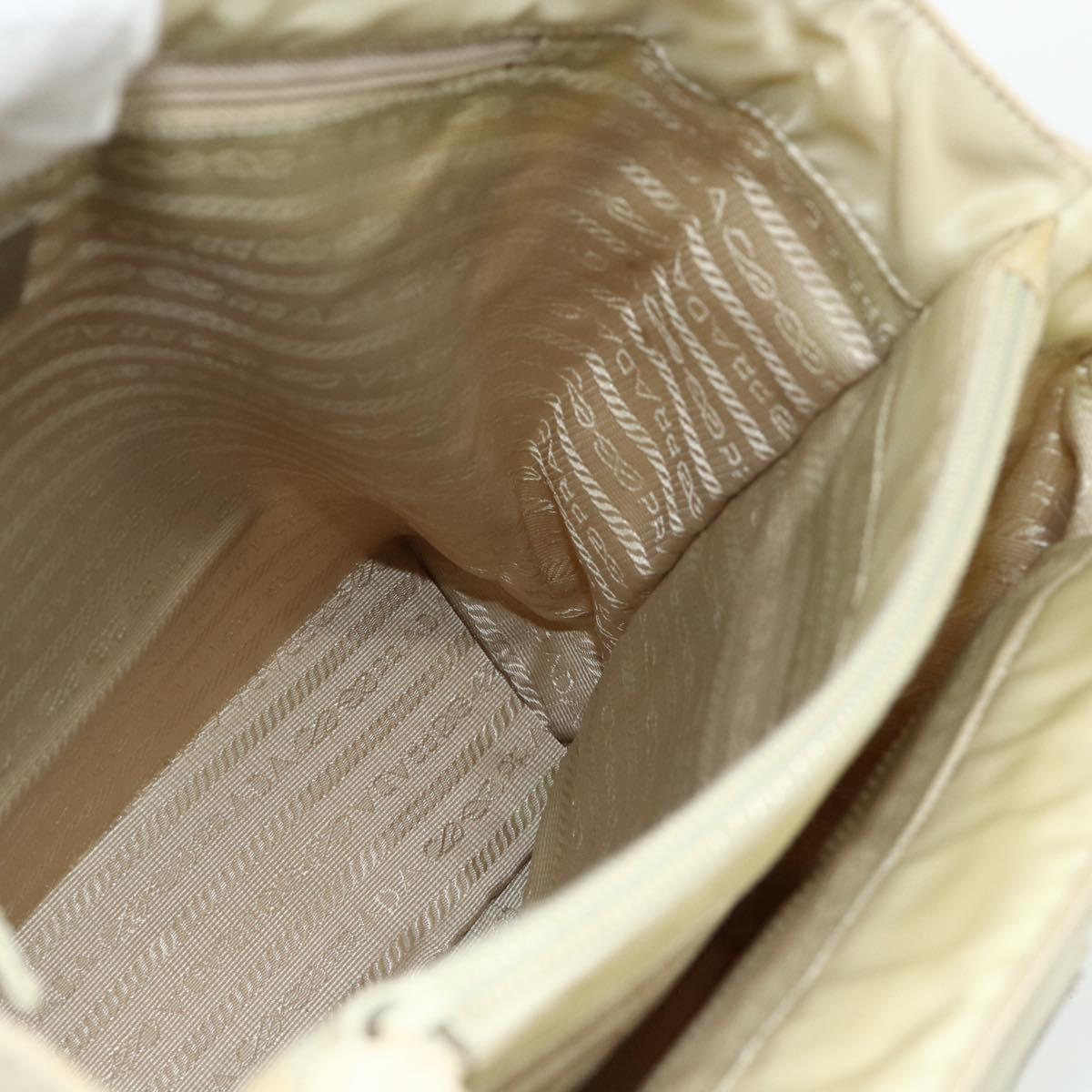 PRADA Hand Bag Nylon Ivory Silver Auth bs34653