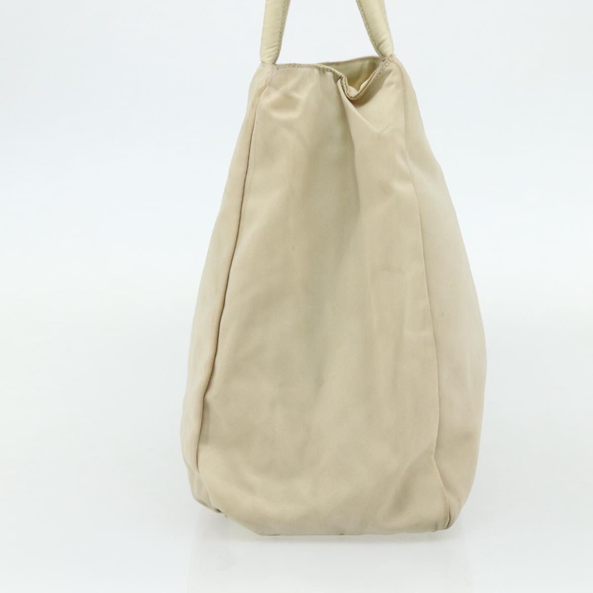 PRADA Hand Bag Nylon Ivory Silver Auth bs34653